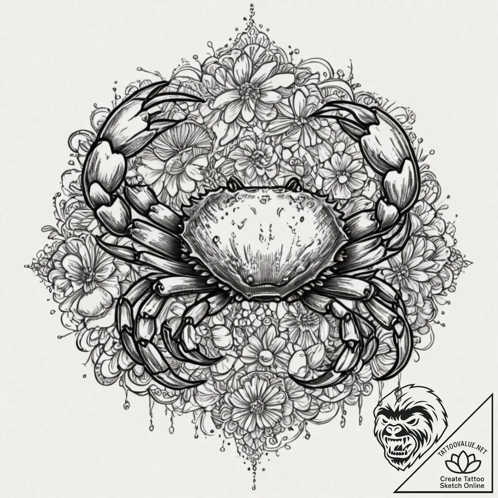Tattoo design a realistic cancer crab, intric... - tattoo sketch (№1752772198_0, 17.07.2025 17:09) — tattoovalue.net