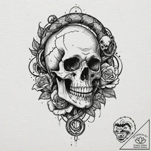 A trash polka composition of the dark mark: a… – tattoo sketch (№1752772280_0, 17.07.2025 17:11) — tattoovalue.net