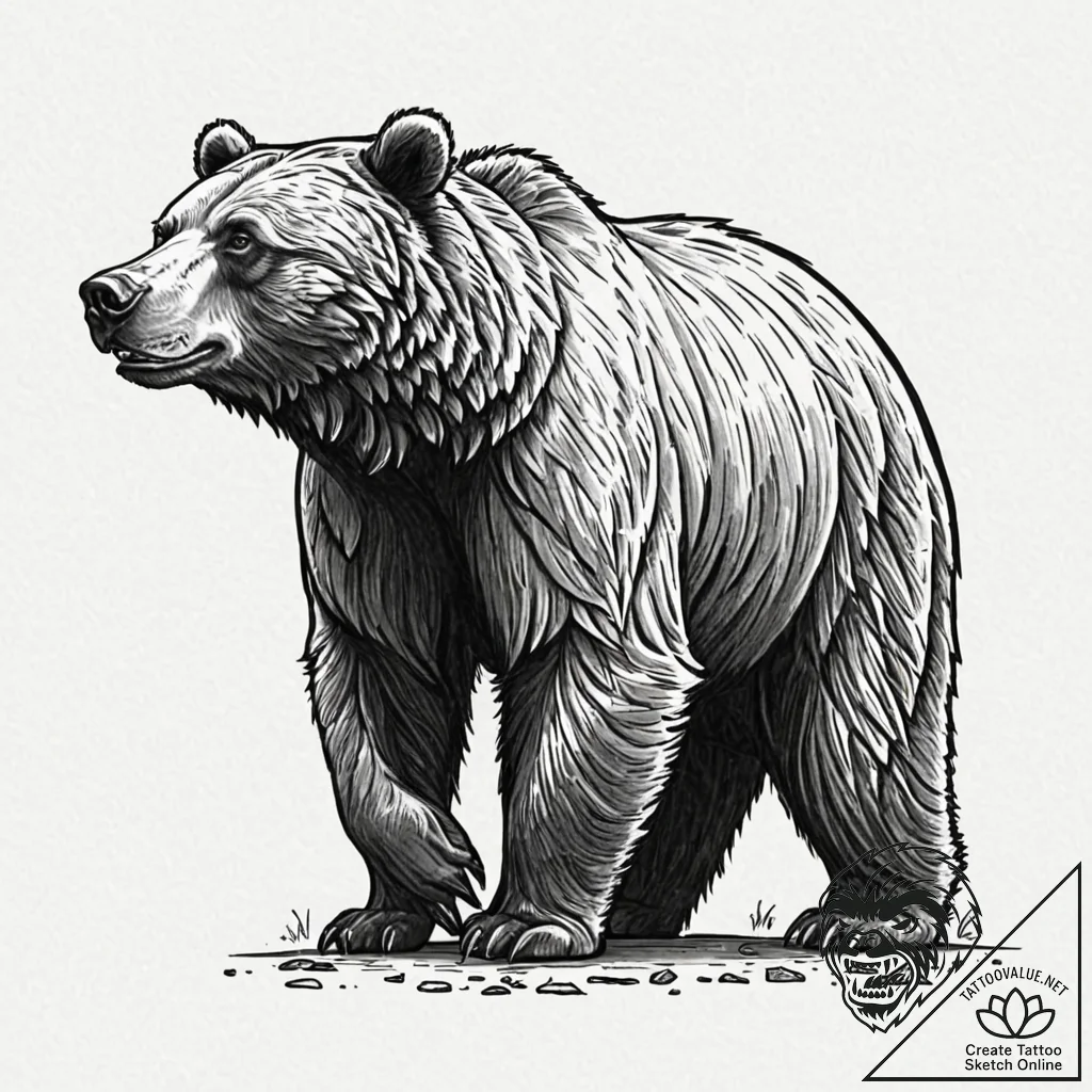 Tattoo sketch a detailed grizzly bear in a po... - tattoo sketch (№1752772687_0, 17.07.2025 17:18) — tattoovalue.net