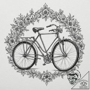 A beautifully restored vintage bicycle leanin… – tattoo sketch (№1752772769_0, 17.07.2025 17:19) — tattoovalue.net
