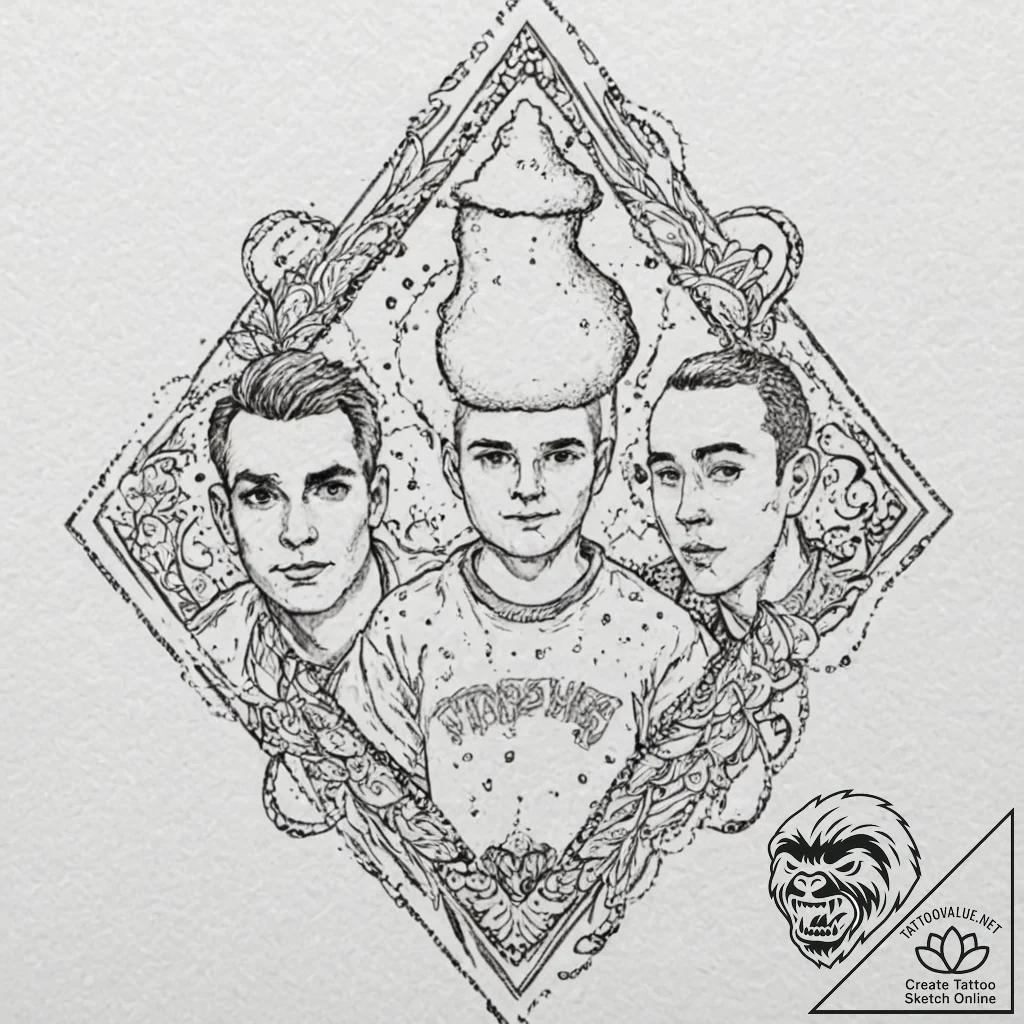 A sketch of the main characters from trainspo... - tattoo sketch (№1752773096_0, 17.07.2025 17:24) — tattoovalue.net