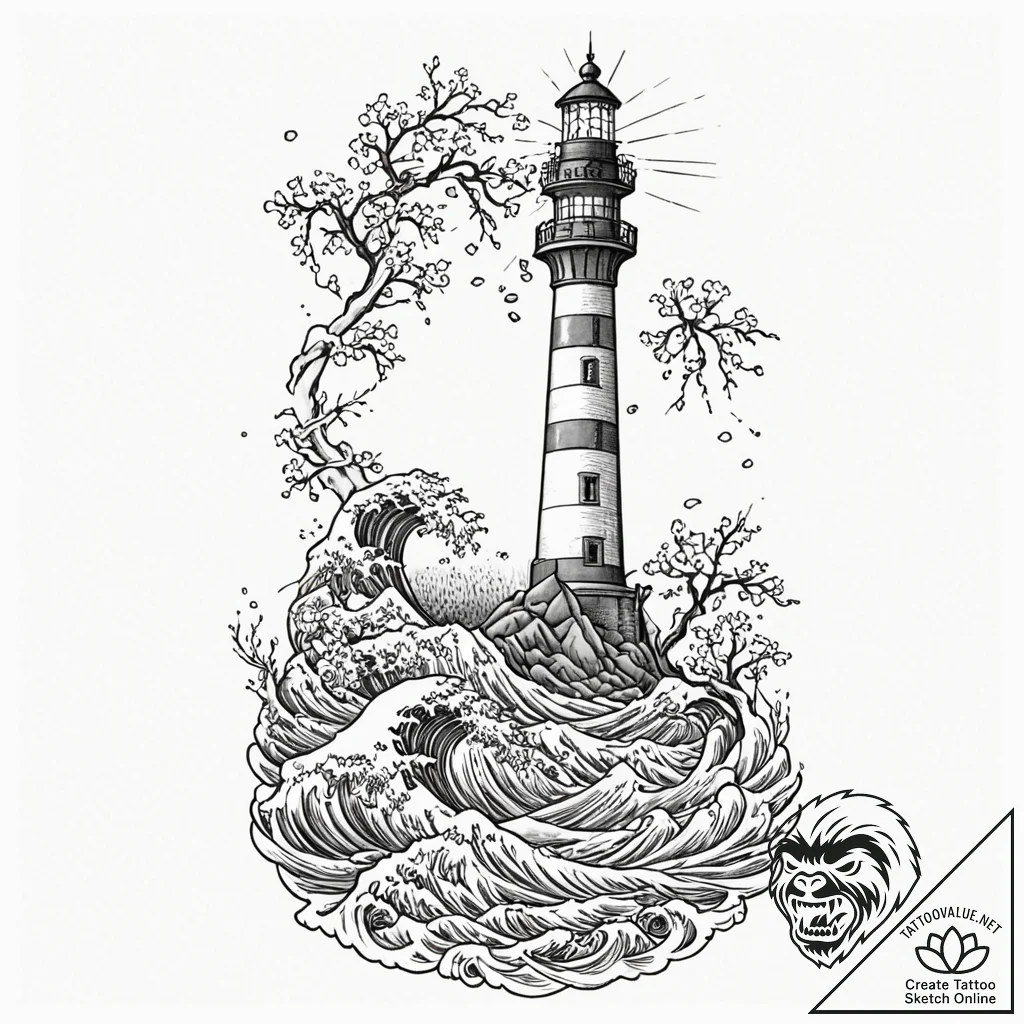 Tattoo sketch a lighthouse standing strong ag... - tattoo sketch (№1752773752_0, 17.07.2025 17:35) — tattoovalue.net