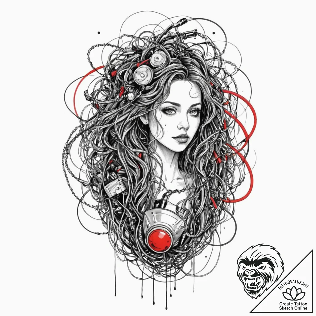 Trash polka composition of a human battery in... - tattoo sketch (№1752777342_0, 17.07.2025 18:35) — tattoovalue.net