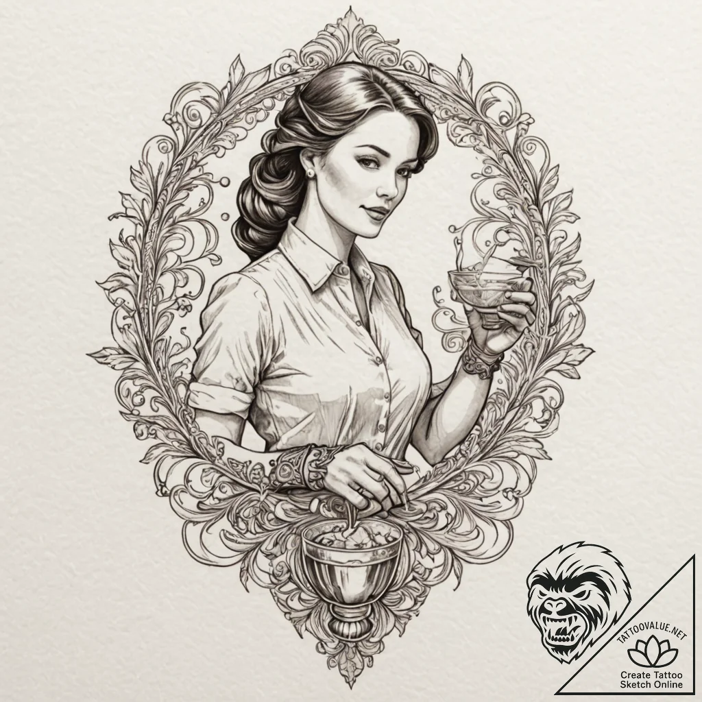 A close-up of a bartender pouring a craft coc... - tattoo sketch (№1752777499_0, 17.07.2025 18:38) — tattoovalue.net