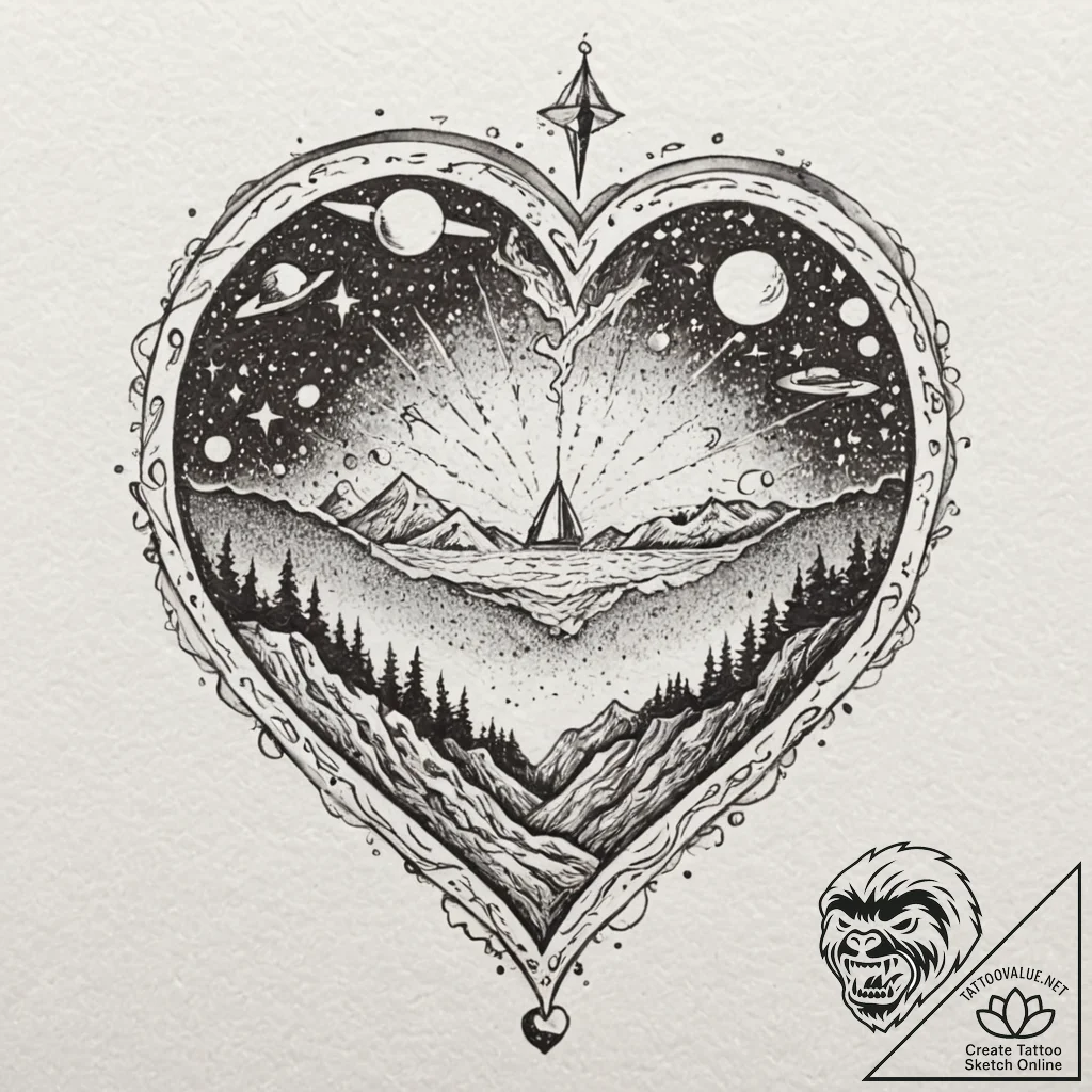 A watercolor sketch of the heart of the unive... - tattoo sketch (№1752777748_0, 17.07.2025 18:42) — tattoovalue.net