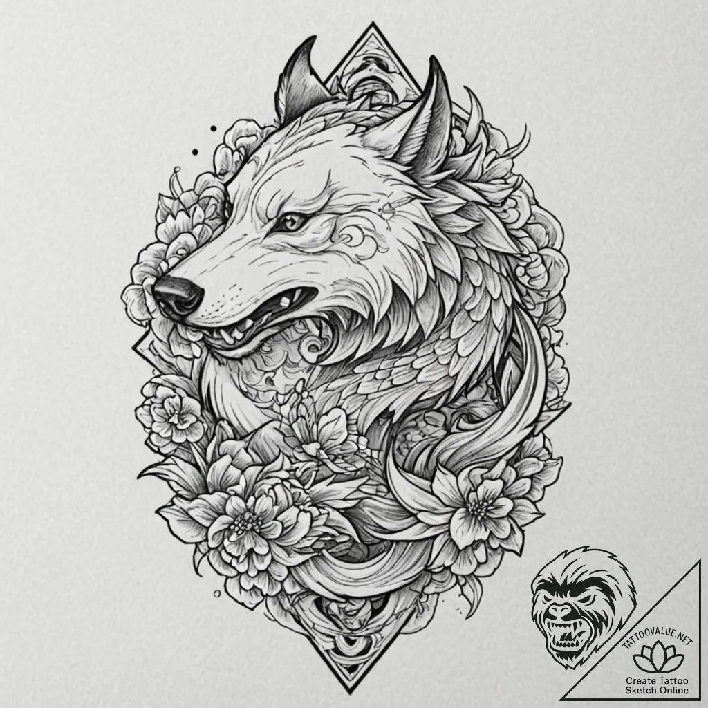 Tattoo design: a wolf and a bear, sacred anim... - tattoo sketch (№1752777827_0, 17.07.2025 18:43) — tattoovalue.net