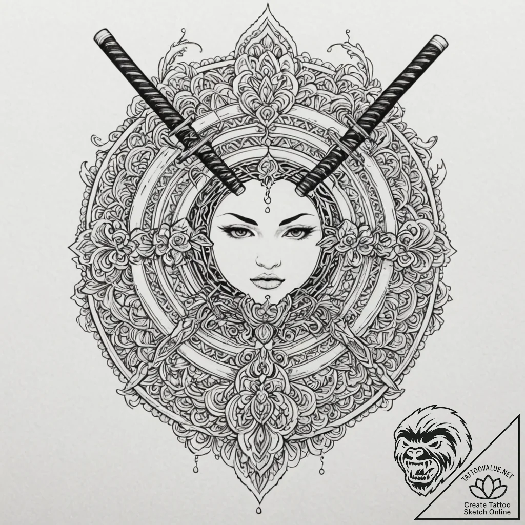 Katana, concept art for tattoo, black outline... - tattoo sketch (№1752778458_0, 17.07.2025 18:54) — tattoovalue.net