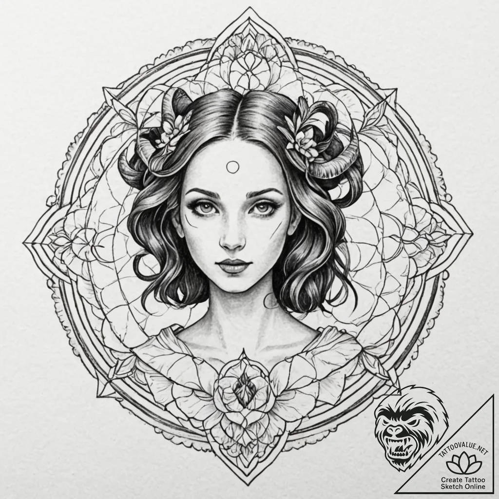 A neo-traditional tattoo of ofelia from pan's... - tattoo sketch (№1752778621_0, 17.07.2025 18:57) — tattoovalue.net