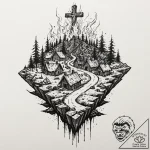 A graphic novel style tattoo of the burning v… – tattoo sketch (№1752780067_0, 17.07.2025 19:21) — tattoovalue.net