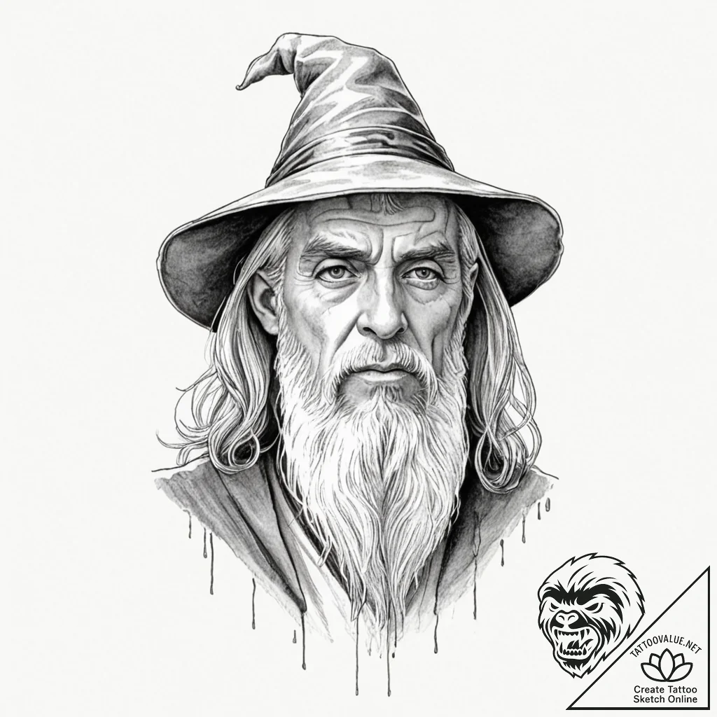 A neo-traditional portrait of merlin the wiza... - tattoo sketch (№1752780146_0, 17.07.2025 19:22) — tattoovalue.net
