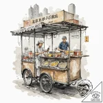 A street food vendor serving noodles from a c… – tattoo sketch (№1752780305_0, 17.07.2025 19:25) — tattoovalue.net