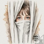 A close-up of a child’s face peeking from beh… – tattoo sketch (№1752780620_0, 17.07.2025 19:30) — tattoovalue.net