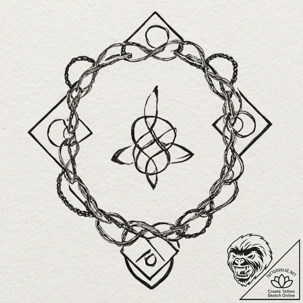 Tattoo sketch a chain of interconnected symbo... - tattoo sketch (№1752781015_0, 17.07.2025 19:36) — tattoovalue.net