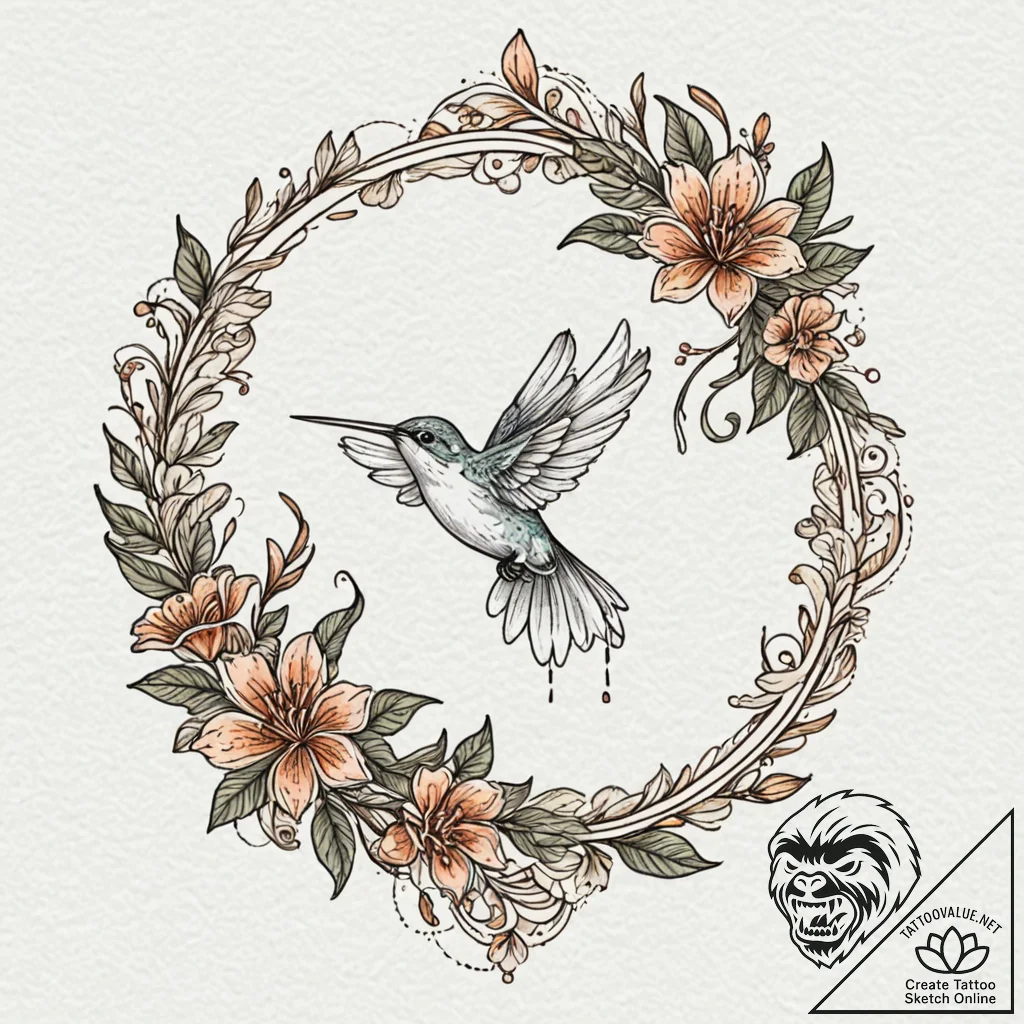 Tattoo design a graceful humming-bird hoverin... - tattoo sketch (№1752781094_0, 17.07.2025 19:38) — tattoovalue.net