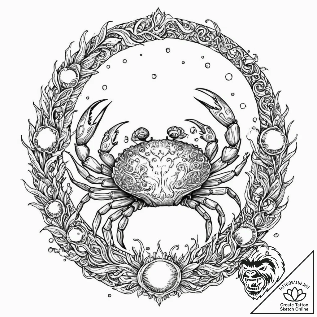 Tattoo design a cancer crab, with the moon's... - tattoo sketch (№1752781410_0, 17.07.2025 19:43) — tattoovalue.net