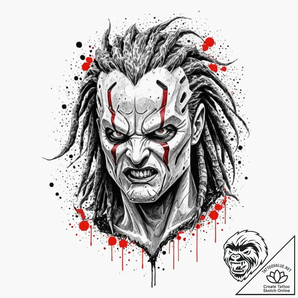 Trash polka sketch of the predator's unmasked... - tattoo sketch (№1752781568_0, 17.07.2025 19:46) — tattoovalue.net