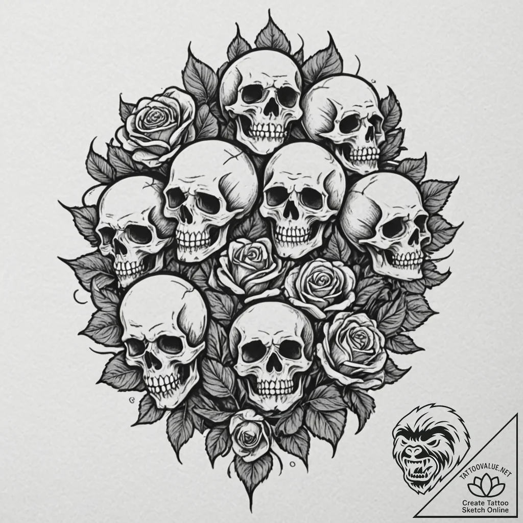 A graphic novel style tattoo of a zombie hord... - tattoo sketch (№1752781890_0, 17.07.2025 19:51) — tattoovalue.net