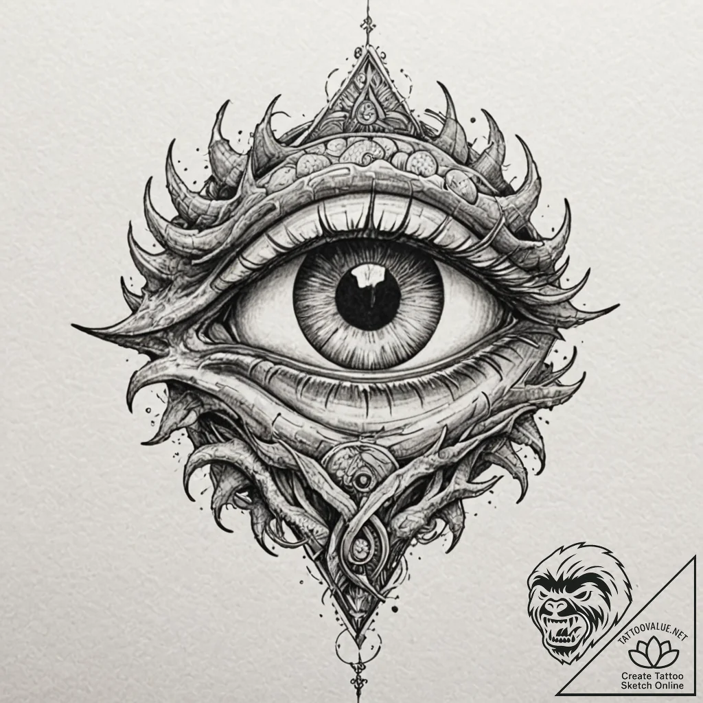 A linework tattoo of a dragon's eye, wise and... - tattoo sketch (№1752782128_0, 17.07.2025 19:55) — tattoovalue.net