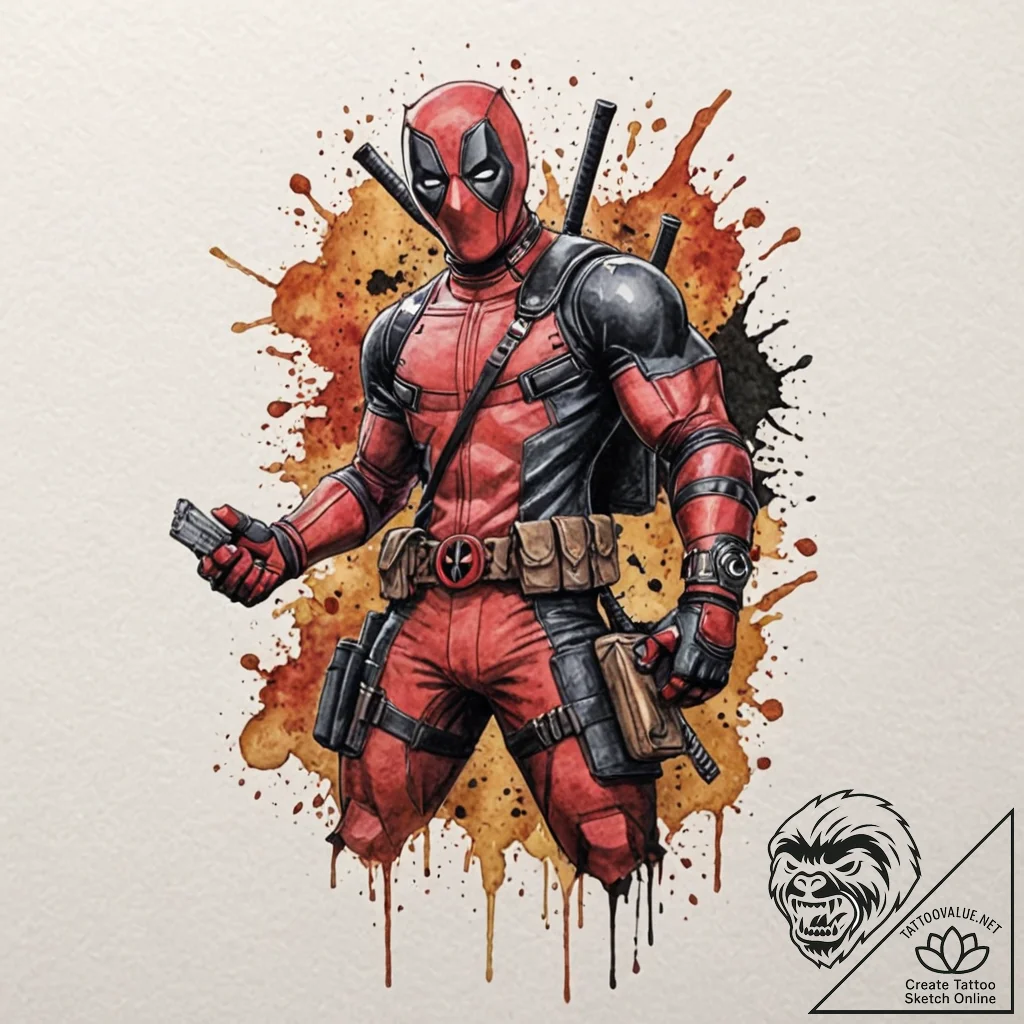 A neo-traditional tattoo of deadpool, breakin... - tattoo sketch (№1752782209_0, 17.07.2025 19:56) — tattoovalue.net