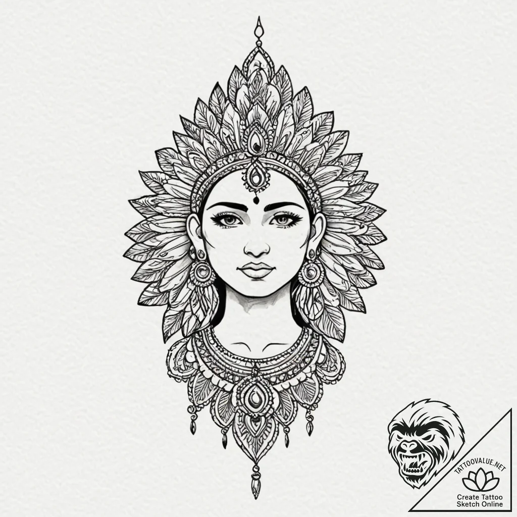 Indian, tattoo sketch design, on a clean whit... - tattoo sketch (№1752782768_0, 17.07.2025 20:06) — tattoovalue.net