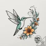 A tiny, colorful hummingbird hovering next to… – tattoo sketch (№1752782847_0, 17.07.2025 20:07) — tattoovalue.net
