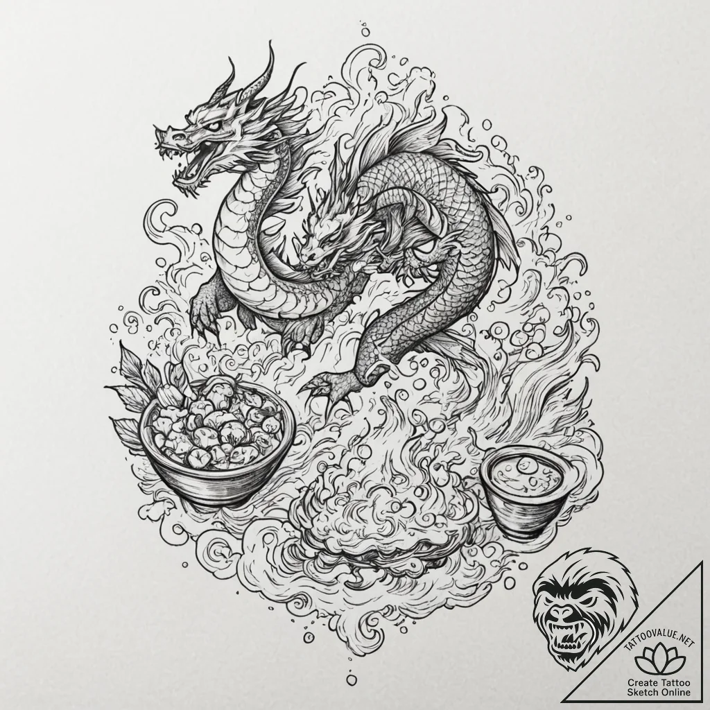 A bustling, chaotic street market in bangkok,... - tattoo sketch (№1752783324_0, 17.07.2025 20:15) — tattoovalue.net