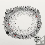 A crowded beach scene, shot from a high angle… – tattoo sketch (№1752783961_0, 17.07.2025 20:26) — tattoovalue.net