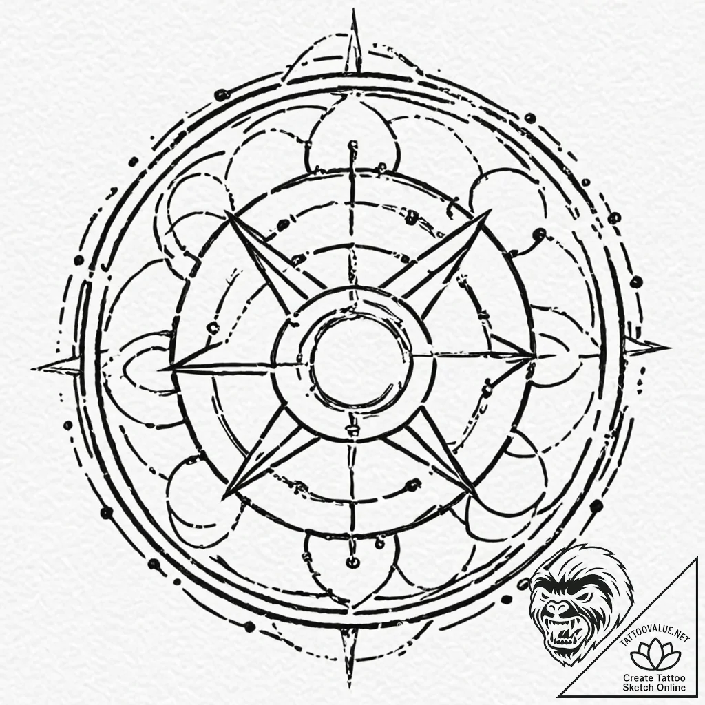 A dotwork tattoo of the transmutation circle... - tattoo sketch (№1752784123_0, 17.07.2025 20:28) — tattoovalue.net