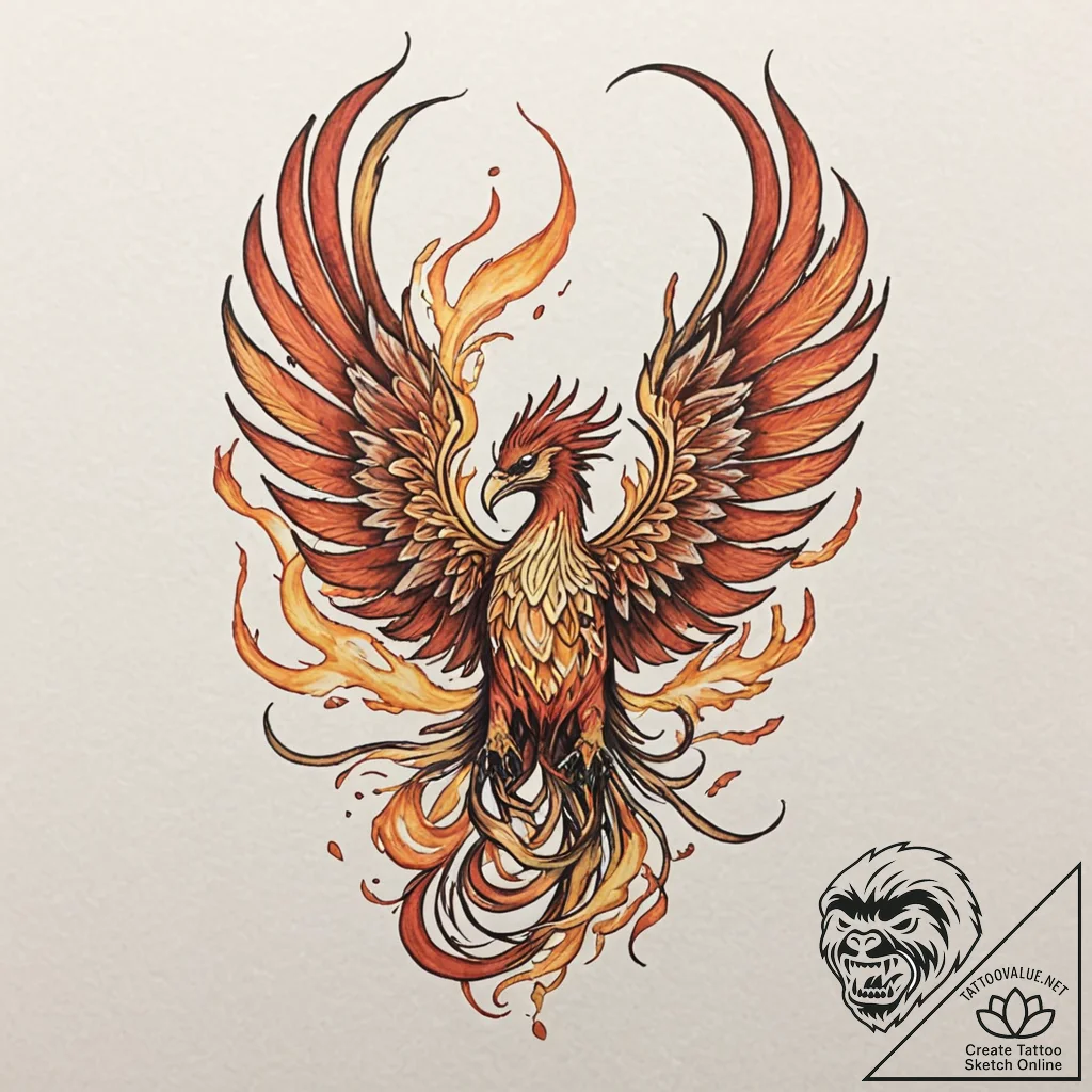 Tattoo design a phoenix rising from abstract... - tattoo sketch (№1752784921_0, 17.07.2025 20:42) — tattoovalue.net