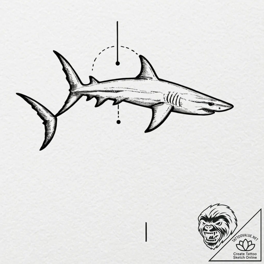 Hammerhead shark, concept art for tattoo, bla... - tattoo sketch (№1752785477_0, 17.07.2025 20:51) — tattoovalue.net