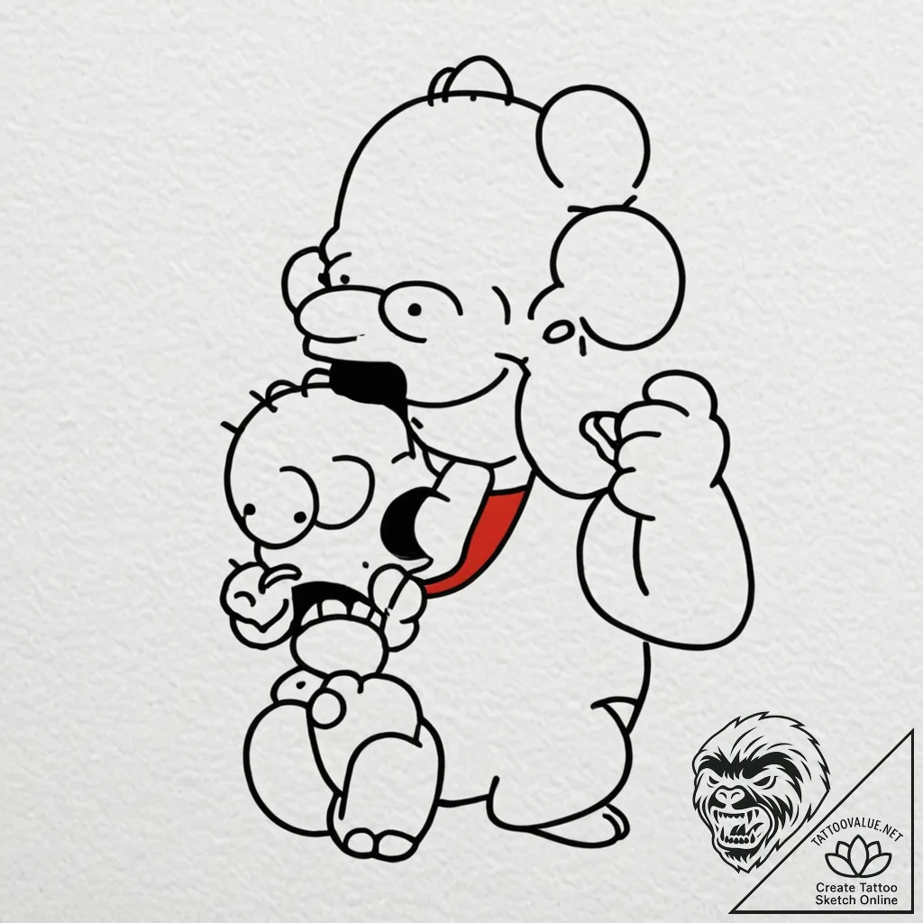 A trash polka tattoo of homer simpson strangl... - tattoo sketch (№1752785716_0, 17.07.2025 20:55) — tattoovalue.net
