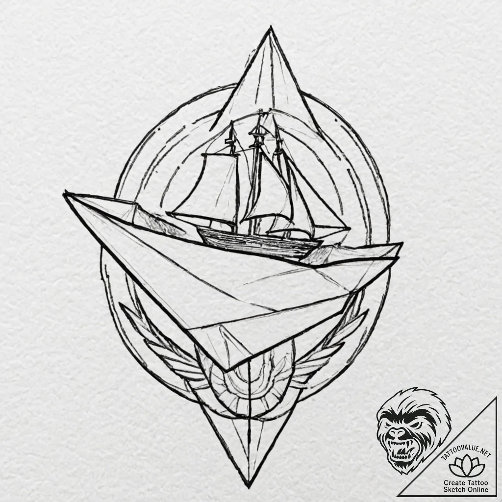 Origami, tattoo line art, on a clean white pa... - tattoo sketch (№1752786593_0, 17.07.2025 21:09) — tattoovalue.net
