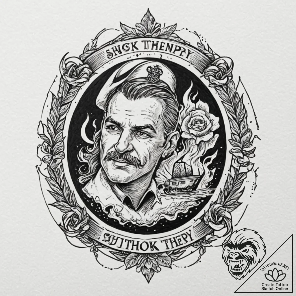 A trash polka tattoo of the "shock therapy" s... - tattoo sketch (№1752786752_0, 17.07.2025 21:12) — tattoovalue.net