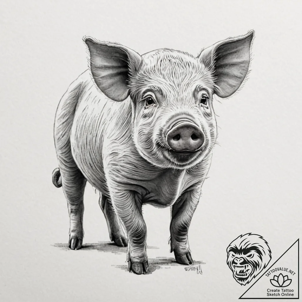 Pig, artistic tattoo sketch, realistic black... - tattoo sketch (№1752786909_0, 17.07.2025 21:15) — tattoovalue.net