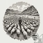 A shot of a shepherd guiding a flock of sheep… – tattoo sketch (№1752787546_0, 17.07.2025 21:25) — tattoovalue.net