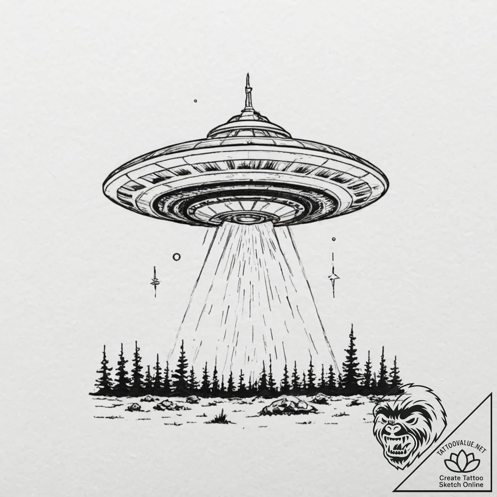 A sketch of the ufo from fargo season 2,, ink... - tattoo sketch (№1752787627_0, 17.07.2025 21:27) — tattoovalue.net
