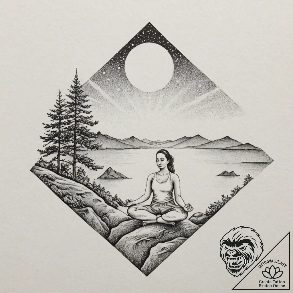 A serene photo of a yoga instructor meditatin... - tattoo sketch (№1752787706_0, 17.07.2025 21:28) — tattoovalue.net