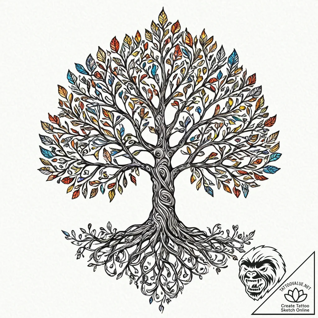 Tattoo design a strong, rooted tree, symboliz... - tattoo sketch (№1752788276_0, 17.07.2025 21:37) — tattoovalue.net