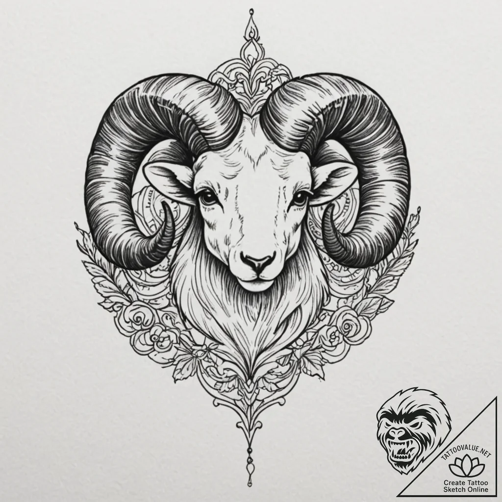 Tattoo sketch an aries ram's horn subtly curv... - tattoo sketch (№1752788514_0, 17.07.2025 21:41) — tattoovalue.net