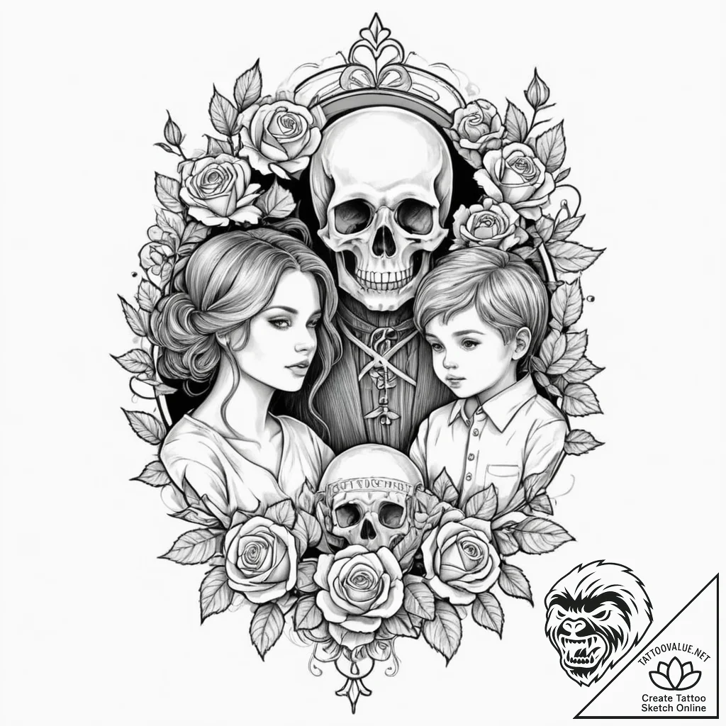 Tattoo sketch a family portrait in a simple,... - tattoo sketch (№1752788753_0, 17.07.2025 21:45) — tattoovalue.net