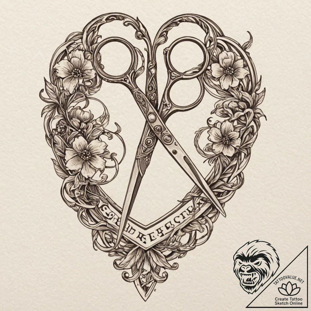 Scissors, ink illustration for tattoo, on a c... - tattoo sketch (№1752789147_0, 17.07.2025 21:52) — tattoovalue.net
