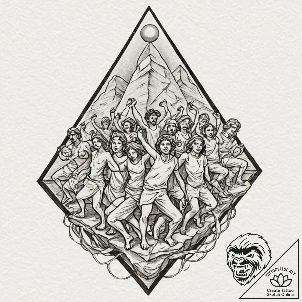 Tattoo sketch a group of abstract figures sup... - tattoo sketch (№1752790022_0, 17.07.2025 22:07) — tattoovalue.net