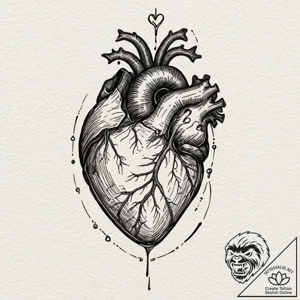 Tattoo sketch a realistic anatomical heart wi... - tattoo sketch (№1752790110_0, 17.07.2025 22:08) — tattoovalue.net