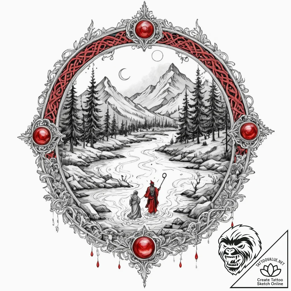 Tattoo design: a mystical scene of veles guid... - tattoo sketch (№1752790269_0, 17.07.2025 22:11) — tattoovalue.net