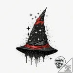 Tattoo design a wizard’s hat with glowing sta… – tattoo sketch (№1752790428_0, 17.07.2025 22:13) — tattoovalue.net