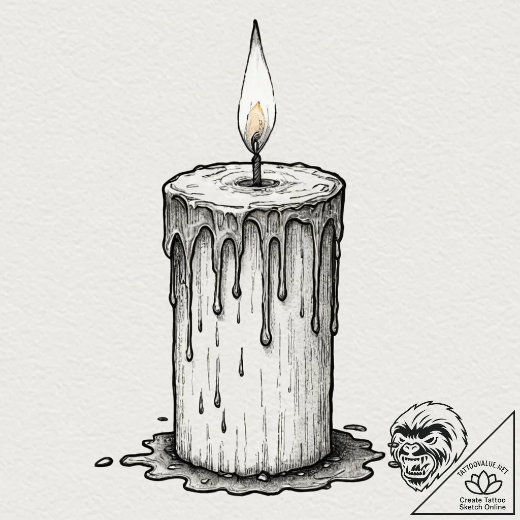 Tattoo design a single, dripping candle, evok... - tattoo sketch (№1752791143_0, 17.07.2025 22:25) — tattoovalue.net