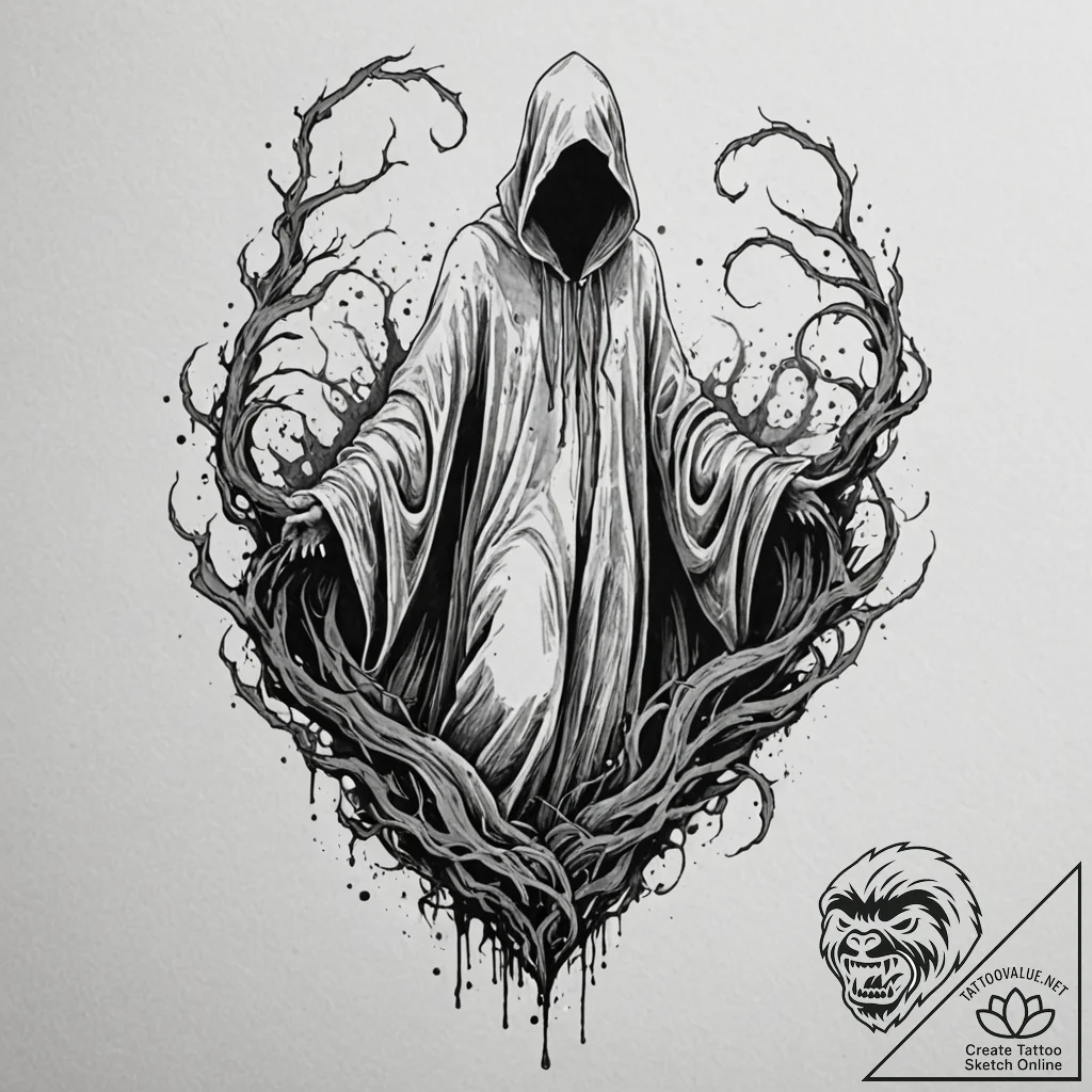 A trash polka sketch of a dementor, its shado... - tattoo sketch (№1752791463_0, 17.07.2025 22:31) — tattoovalue.net