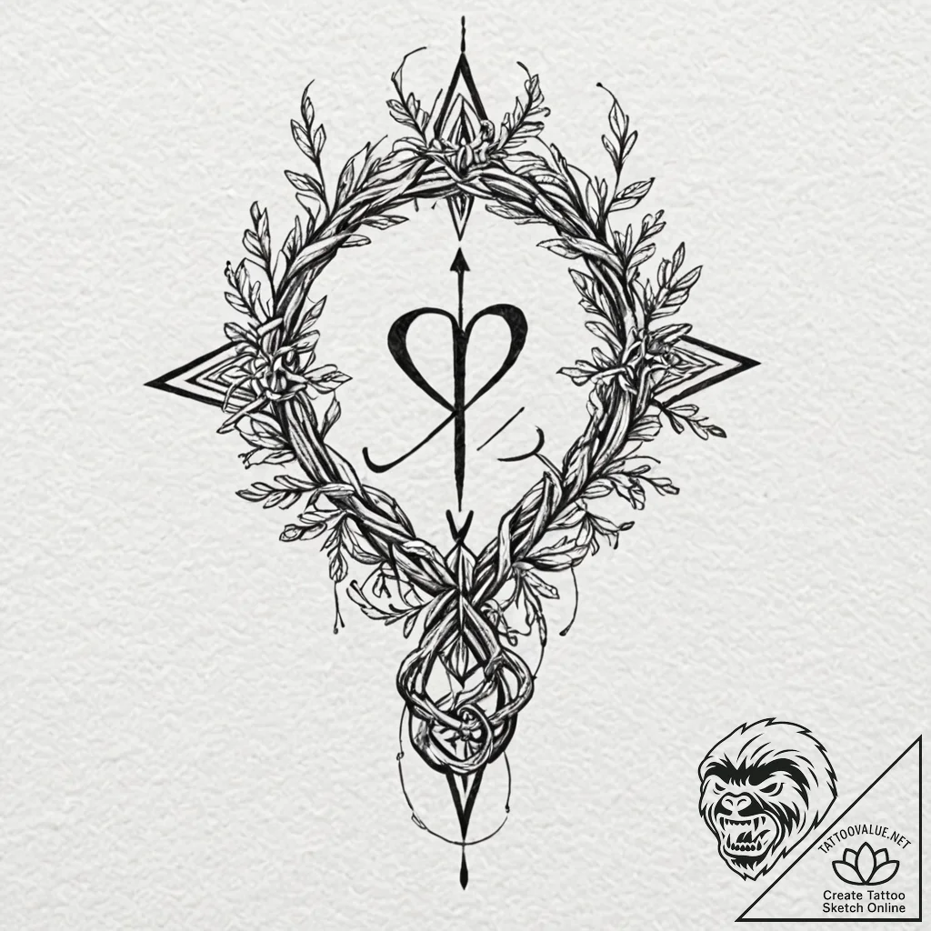 127. tattoo design: a "rod" rune with intertw... - tattoo sketch (№1752791943_0, 17.07.2025 22:39) — tattoovalue.net