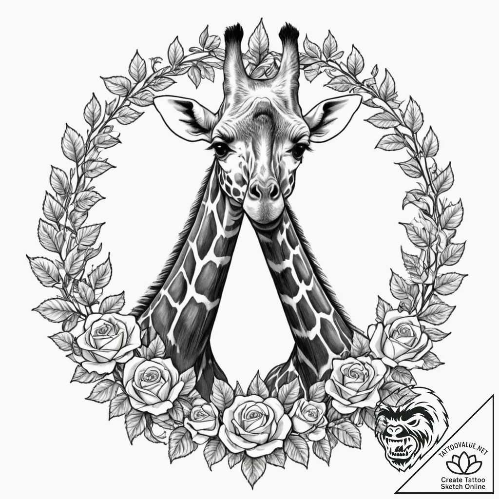 Giraffe, ink illustration for tattoo, on a cl... - tattoo sketch (№1752792100_0, 17.07.2025 22:41) — tattoovalue.net
