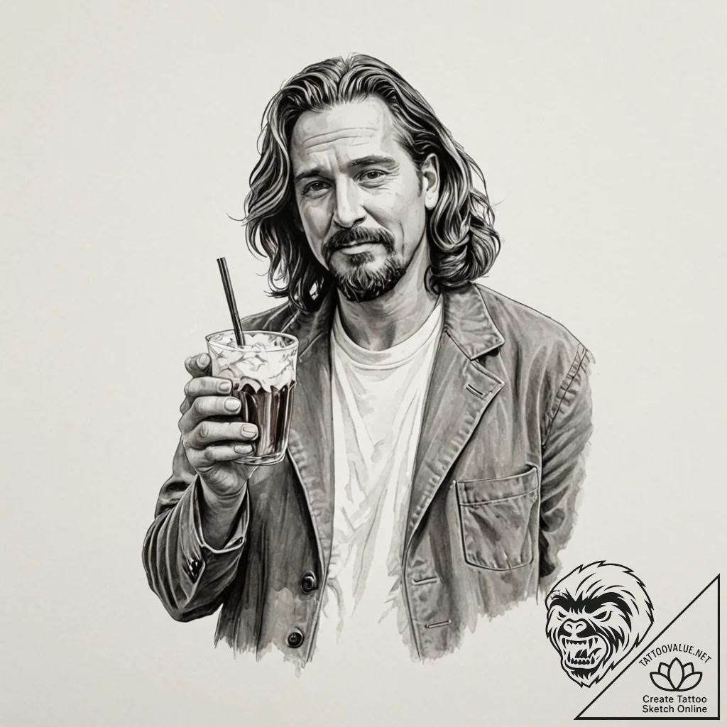 A neo-traditional tattoo of the dude from the... - tattoo sketch (№1752792338_0, 17.07.2025 22:45) — tattoovalue.net